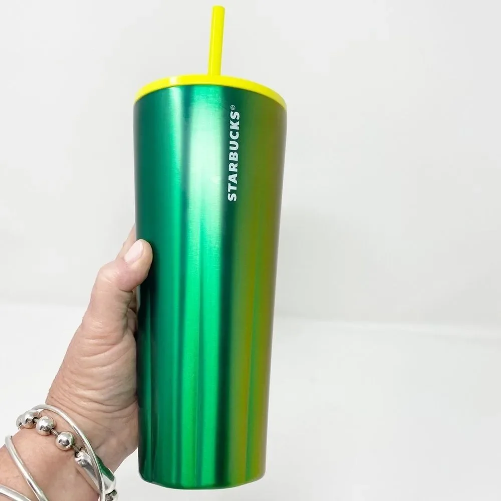 STARBUCKS LIME SPECKLE STAINLESS STEEL COLD CUP VENTI‎ NWT